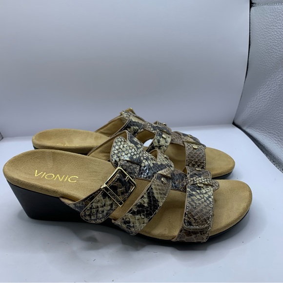 Vionic Sandals Womens 6 Radia Wedge Adjustable Triple Strap Snake skin - Picture 4 of 8
